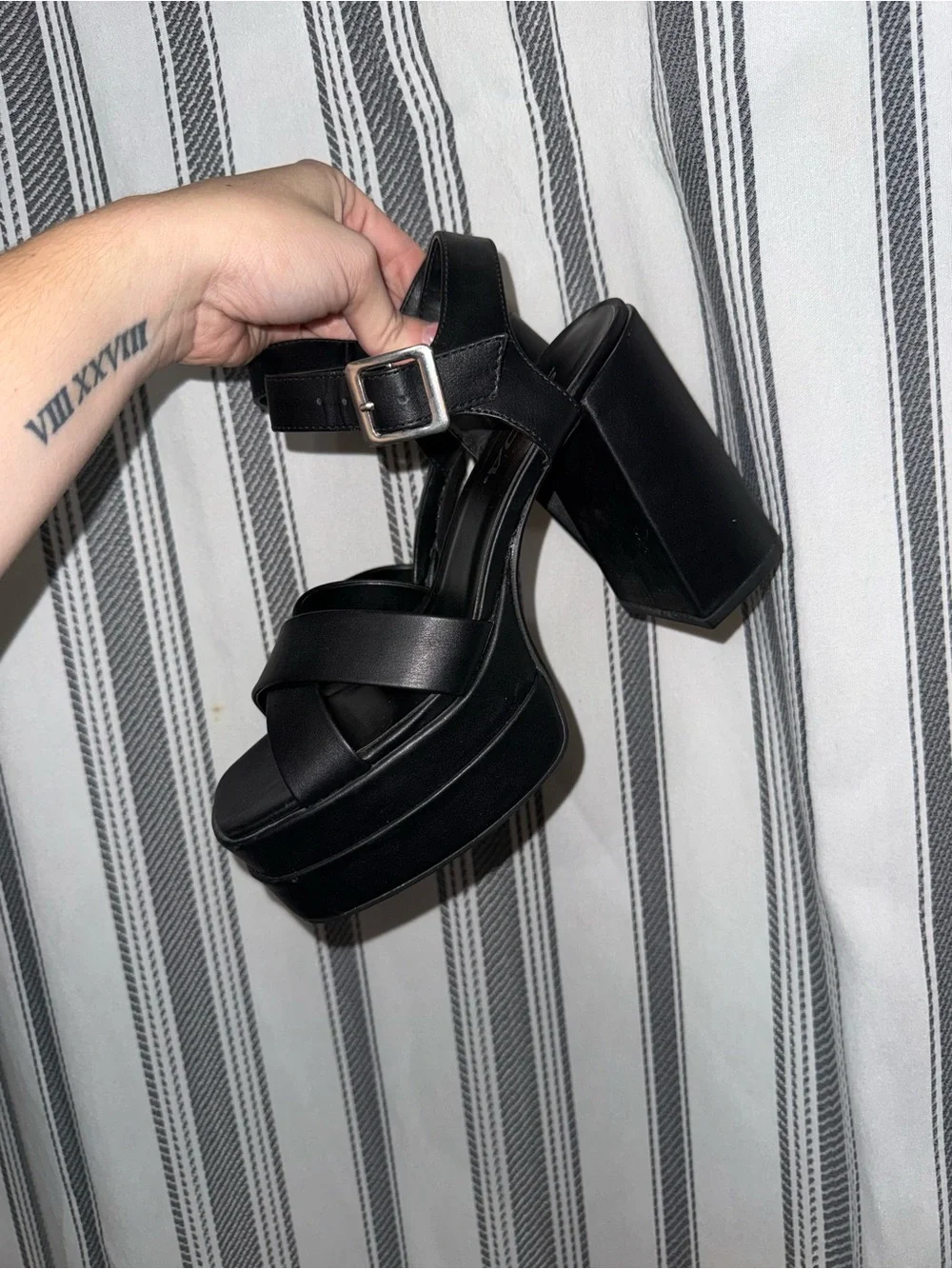 Soda Black Platform Block Heel Sandals